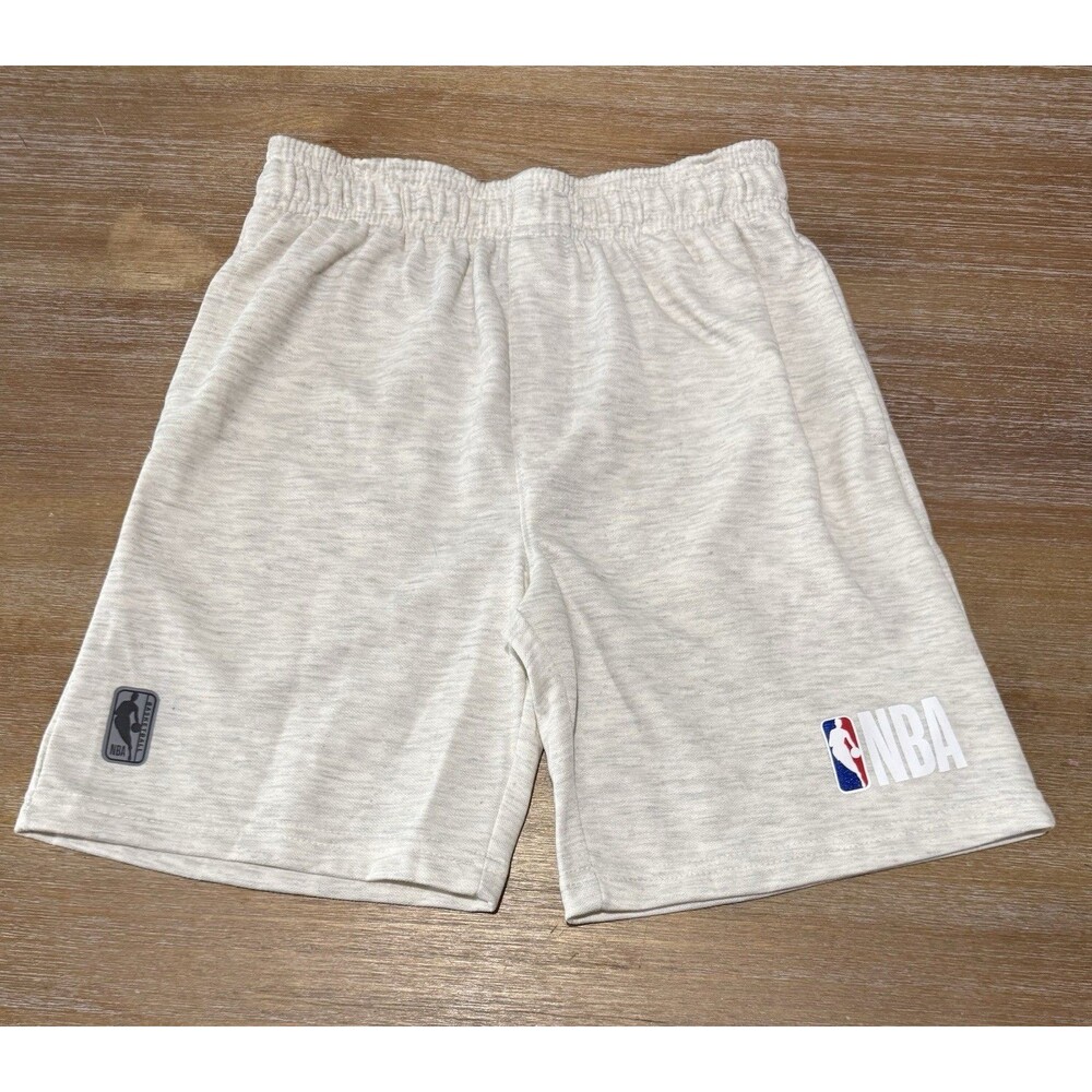 NBA Shorts Boys Small 8 Pockets Cream Tan Performance Logo Graphic